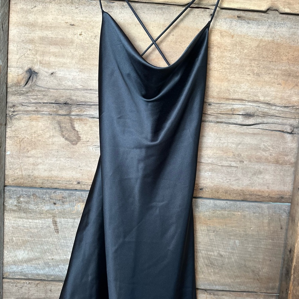 Le Lis Black Cocktail Slip Dress with Cowl Neck